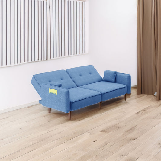 Blue Fabric Living Room Futon Sofa Bed