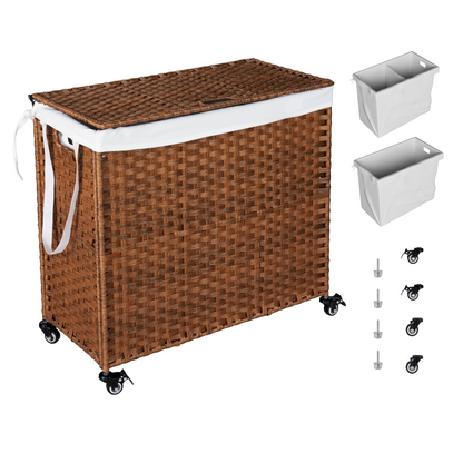 Brown Laundry Hamper with Lid and Wheels