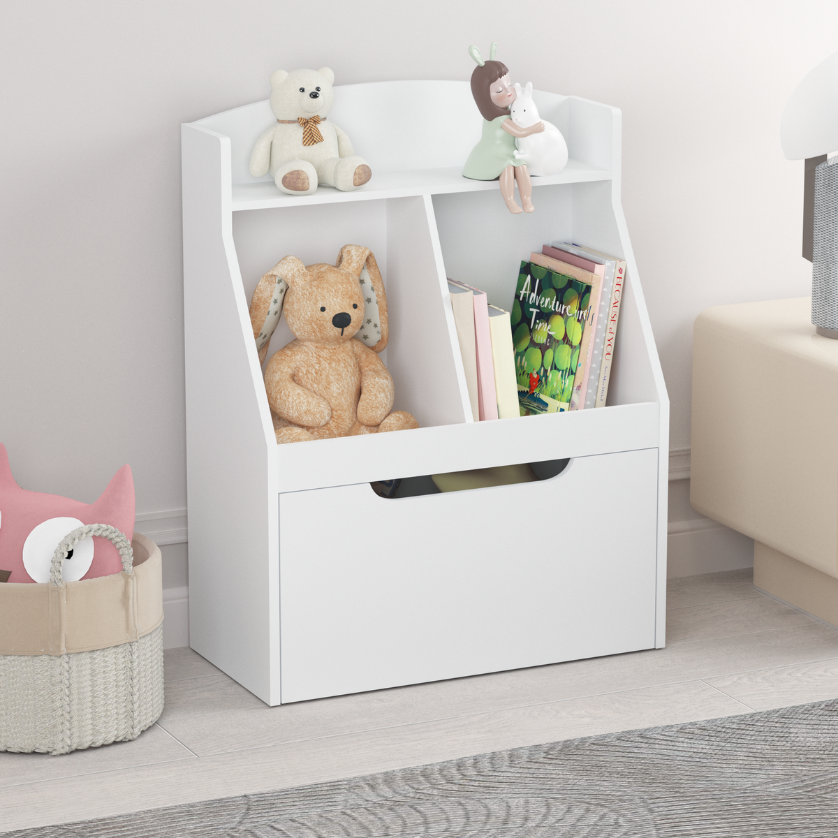 Rolling Book Display Shelf – White Children’s Library Piece