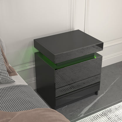 Black LED Nightstand with Storage Drawers