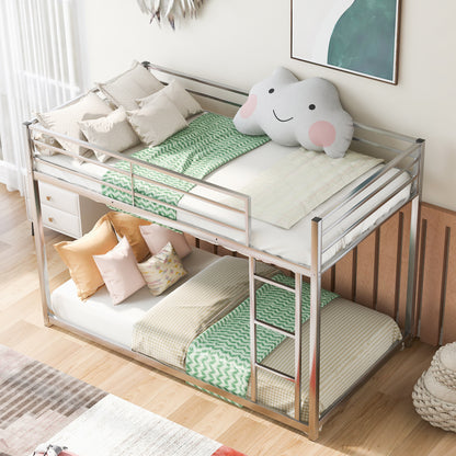 Metal Twin Bunk Bed with Ladder Silver
