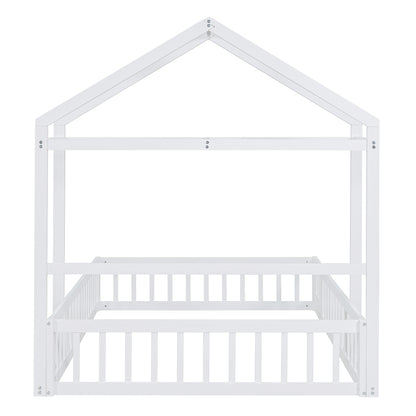 Full Platform Bed with Storage Rack White