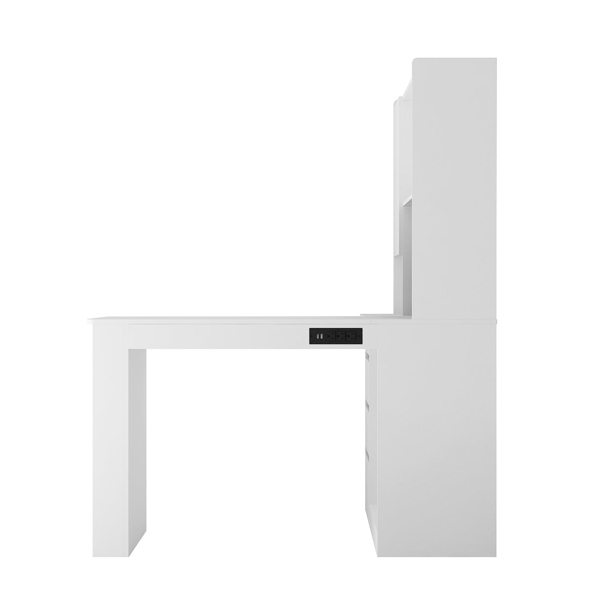 L-Shaped Office Desk with Bookshelf and Storage