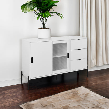 Modern White Console Cabinet with Sliding Doors