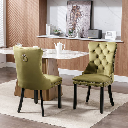 Tufted Olive Green Dining Chairs Set of 2