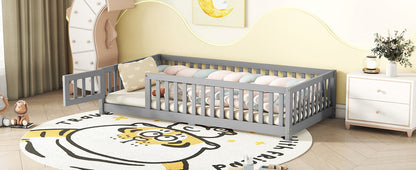 Twin Kids Bed Frame with Safety Rails – Gray