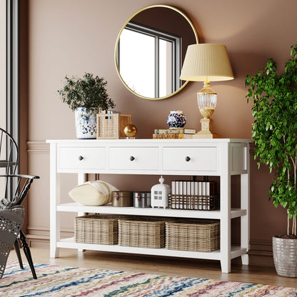 Antique White Console Table – Dual Shelves