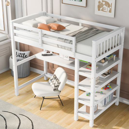 Twin Loft Bed with Drawers and Storage White