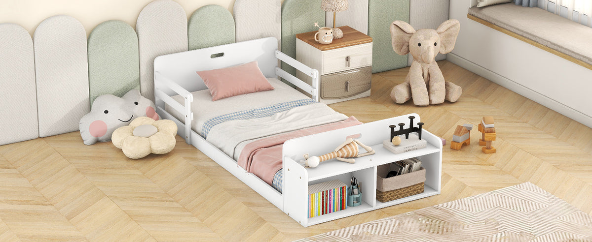 Twin Floor Bed with Guardrail White