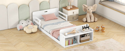 Twin Floor Bed with Guardrail White