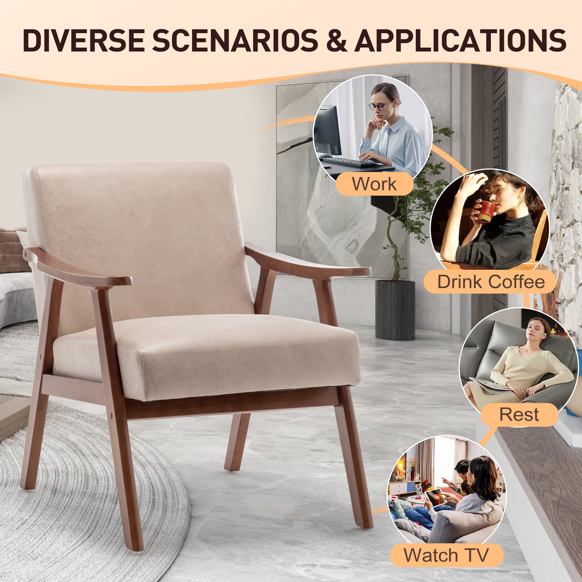 Oakwood Accent Armchair – Beige Linen