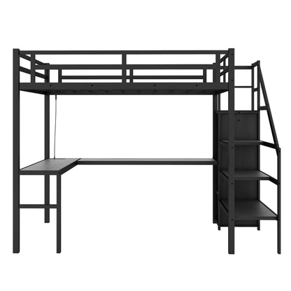 Loft Bed with USB and Adjustable Shelf Black