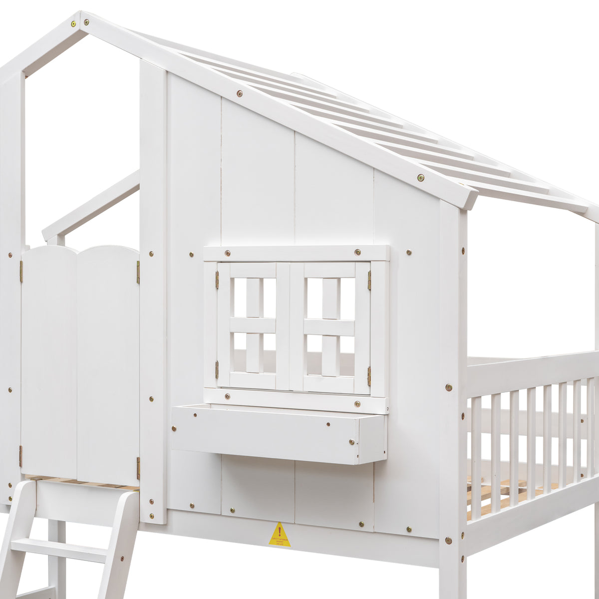 Twin House Bunk Bed with Ladder White