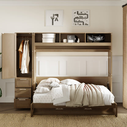 Antique Grey Murphy Bed with Storage Drawers