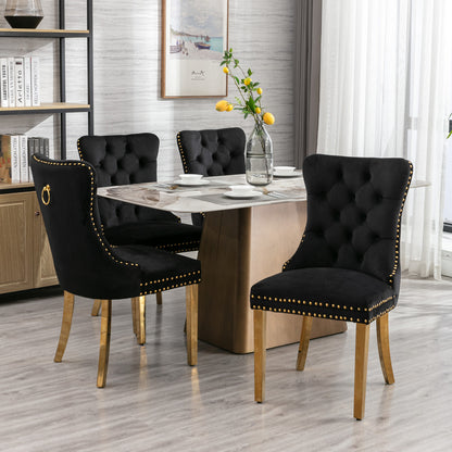 Velvet Dining Chair Set (2 pcs) – Black & Gold Trim