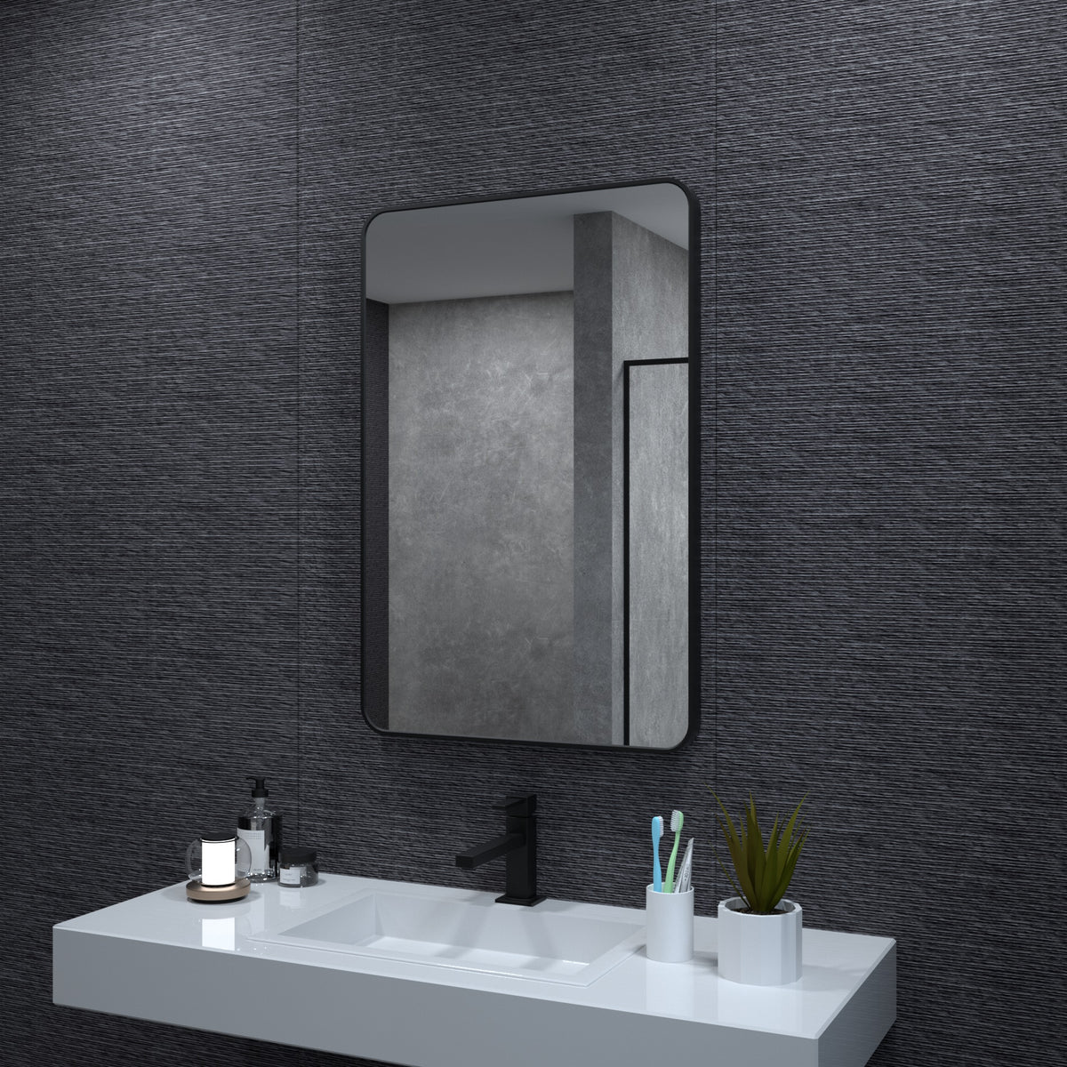 Aluminum Bathroom Mirror Matte Black