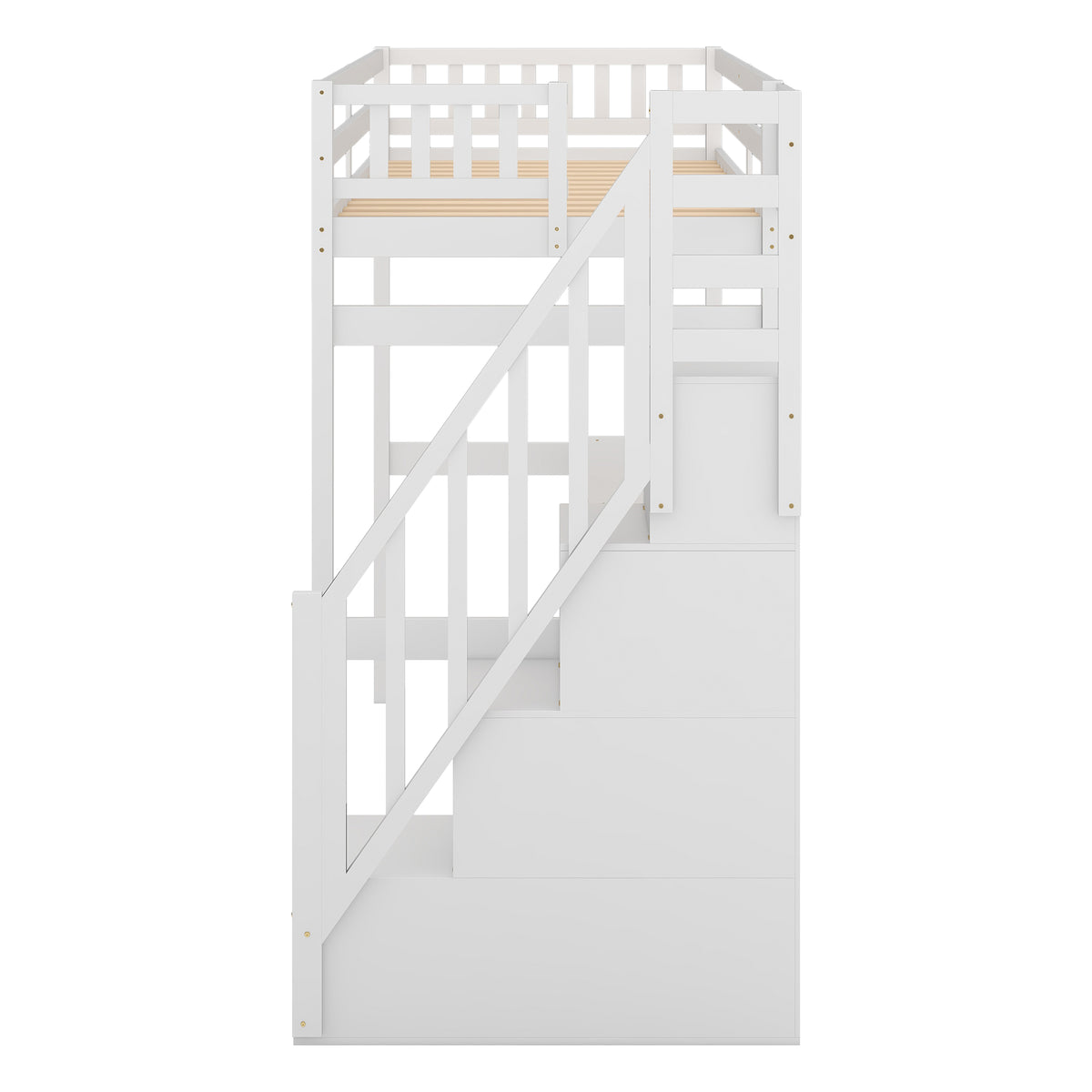 Twin Loft Bed with Staircase and Desk White