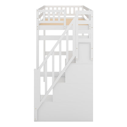 Twin Loft Bed with Staircase and Desk White