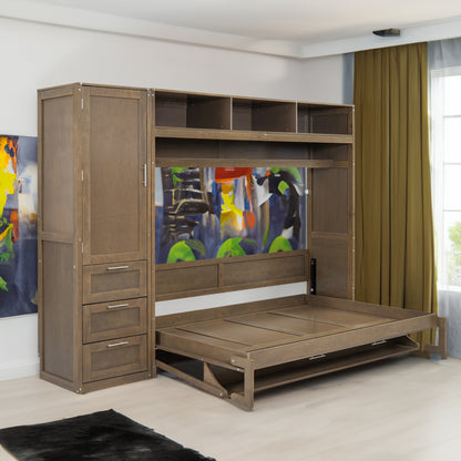 Antique Grey Murphy Bed with Storage Drawers