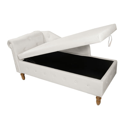 Beige Chaise Lounge with Storage and Pillow