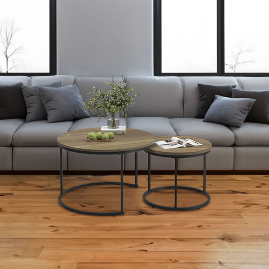 Nested Round Coffee Table Set of 2 Brown