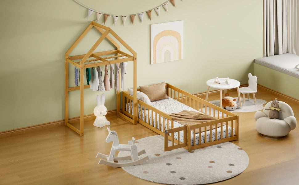 Twin Children’s Bed with Rack Natural