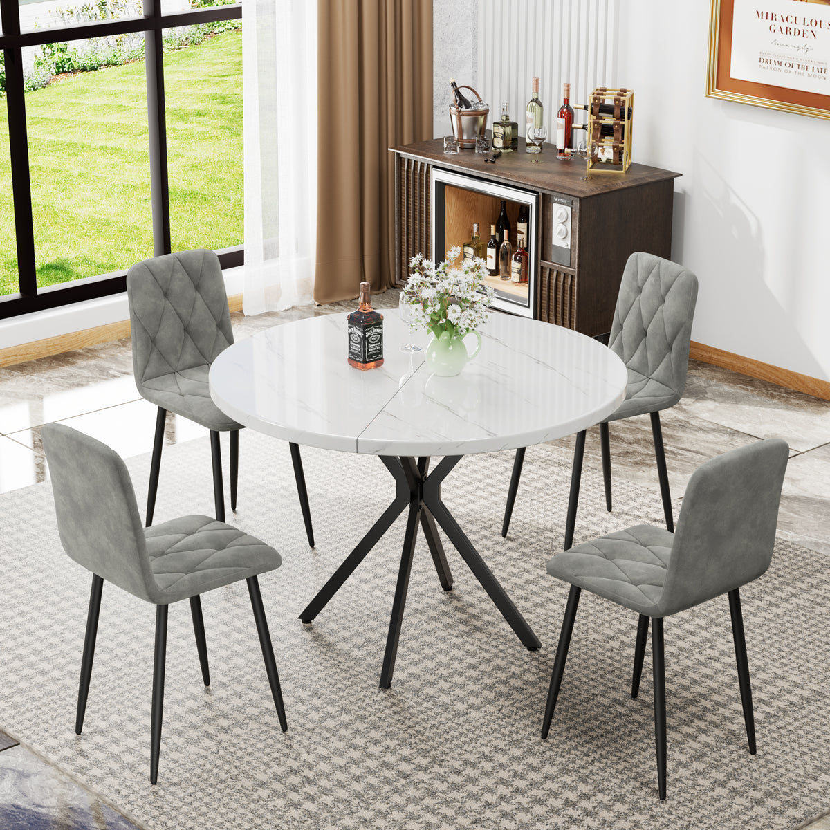 Upholstered Dining Chair Set (4 pcs) – Chrome Legs