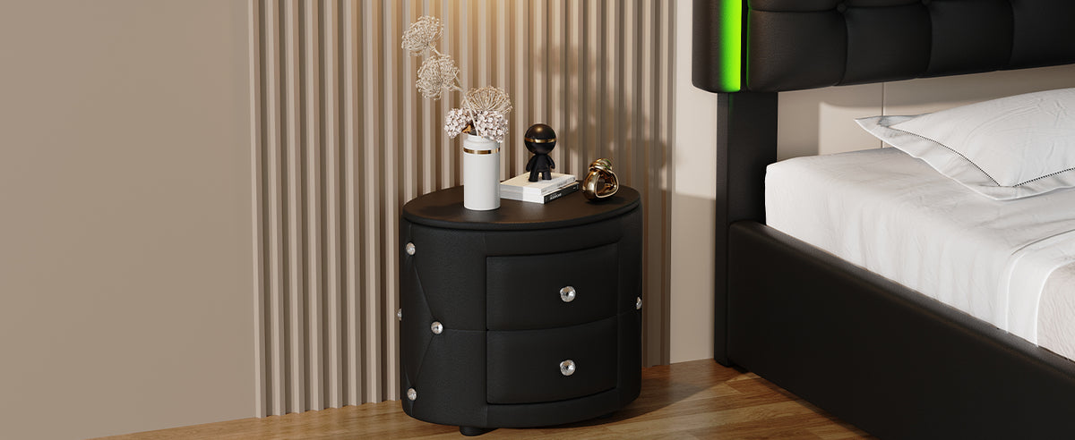 PU Nightstand with Drawers Black