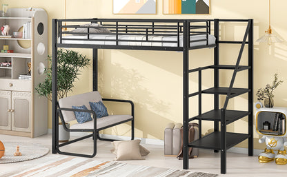 Twin Metal Loft Bed with Storage Black