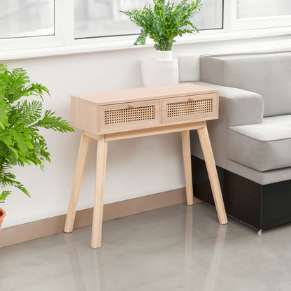 Rattan Side Table with Drawers