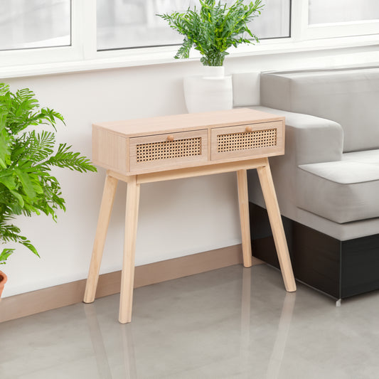 Rattan Side Table with Drawers