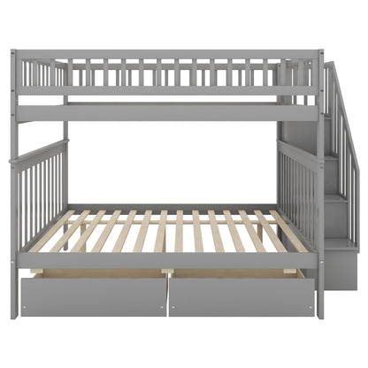 Full Bunk Bed with Storage Drawers Gray
