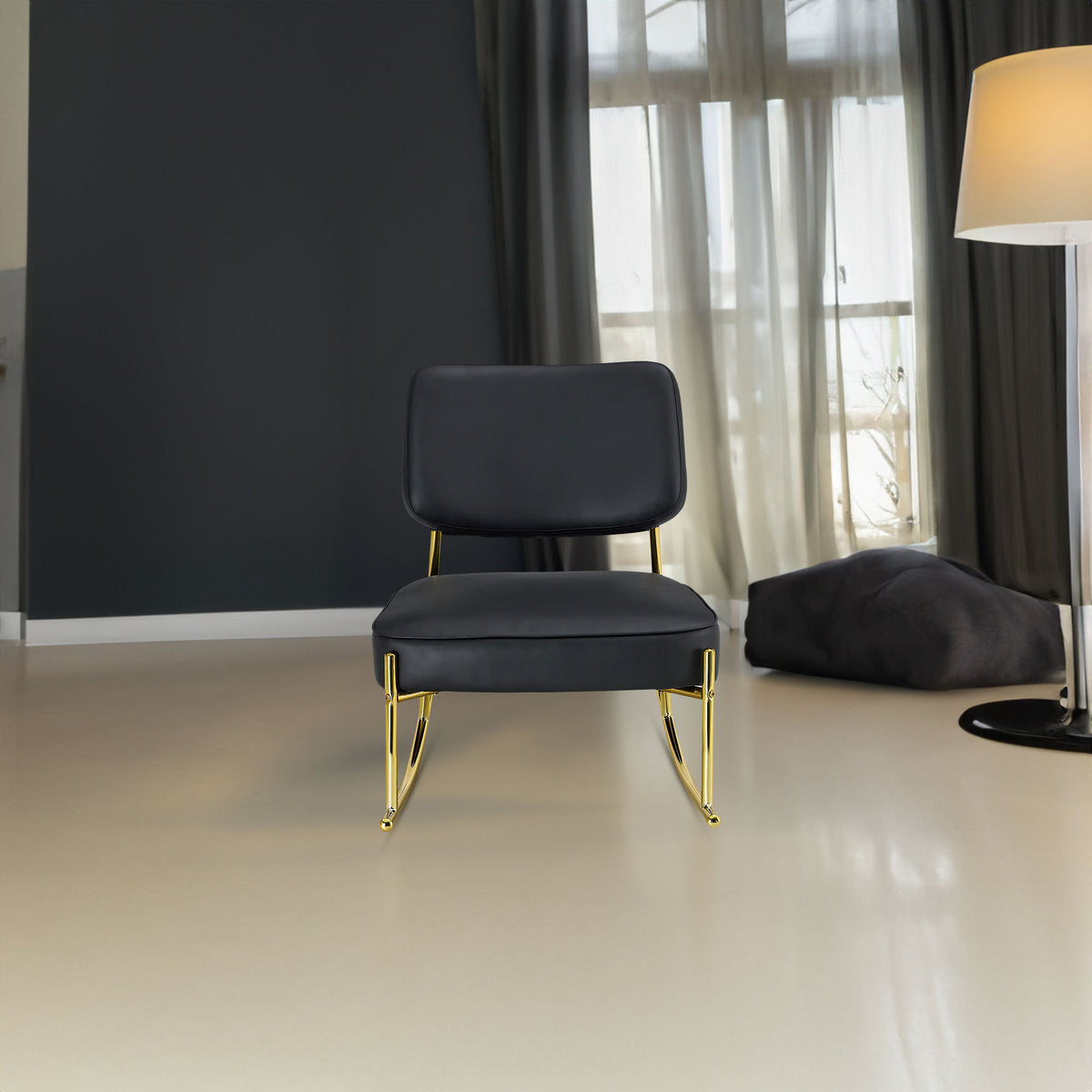 PU Leather Rocking Chair – Gold Metal Legs