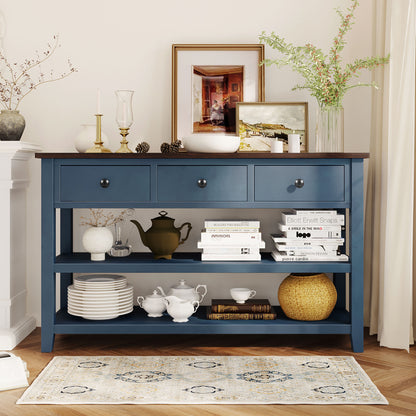 Retro Console Table with Shelves Navy Espresso