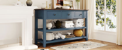 Retro Console Table with Shelves Navy Espresso