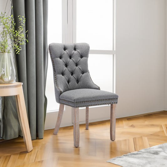 Nikki Tufted Linen Dining Chair Set (2 pcs) – Gray