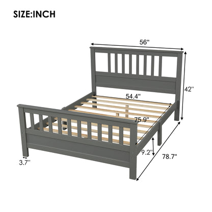 Wooden Platform Bed with Footboard Gray