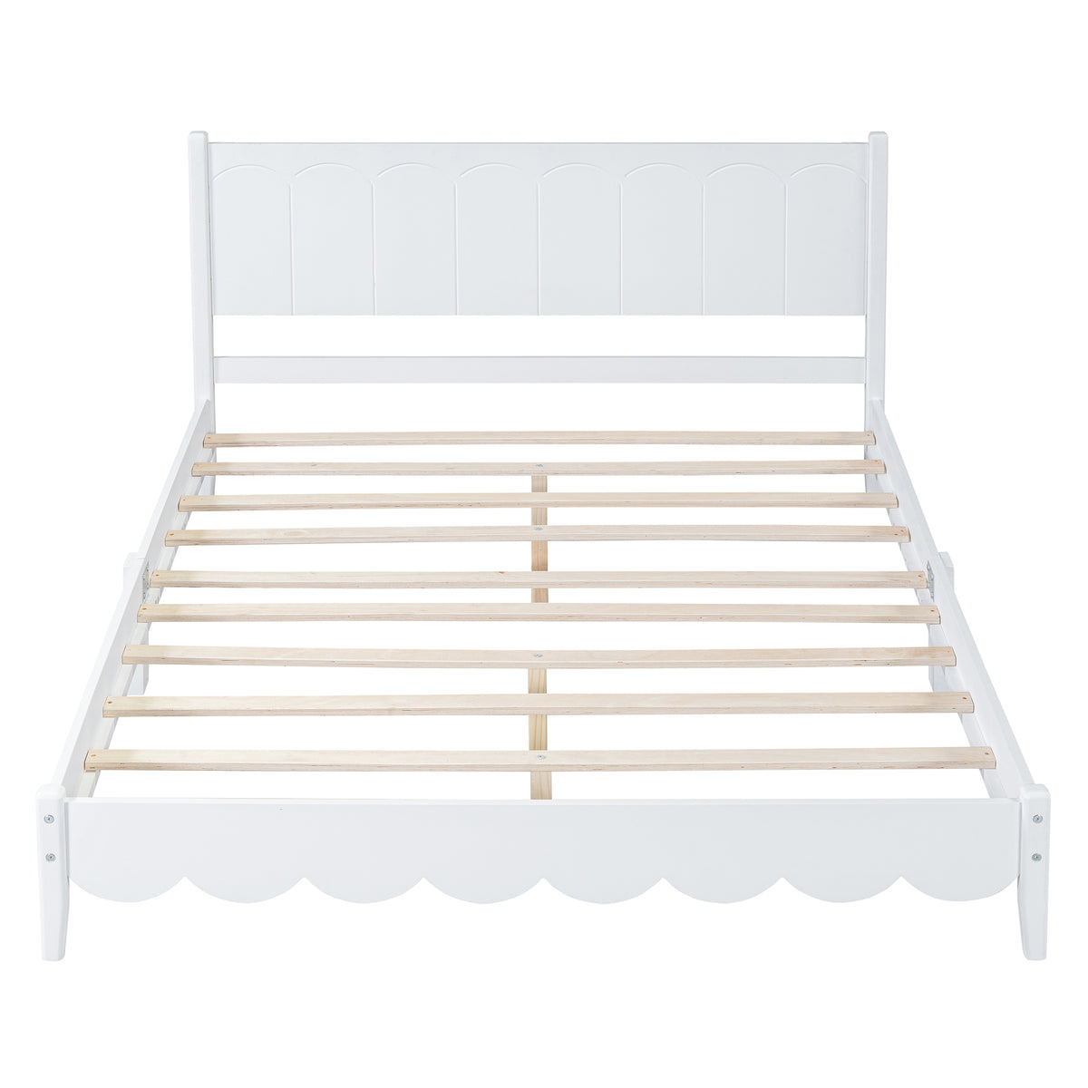 Queen Platform Bed with Rectangular Headboard White