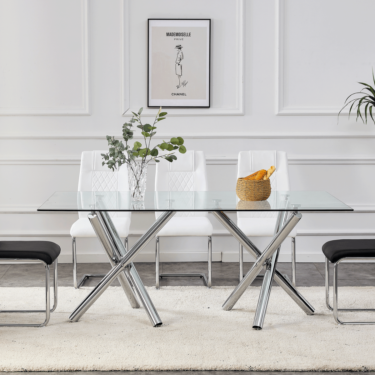 Modern Glass Dining Table – 71" Rectangular Table for 6-8 People