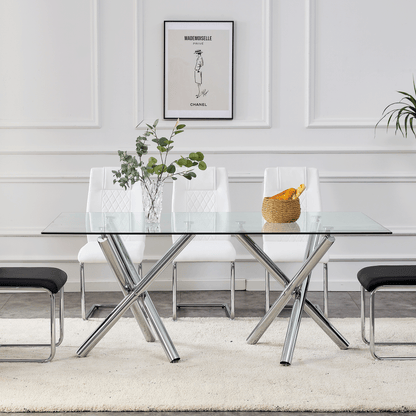 Modern Glass Dining Table – 71" Rectangular Table for 6-8 People