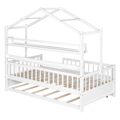 Twin House Bed with Trundle White