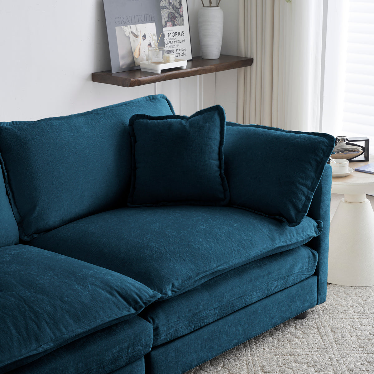 Deep Seat Armchair Blue Chenille