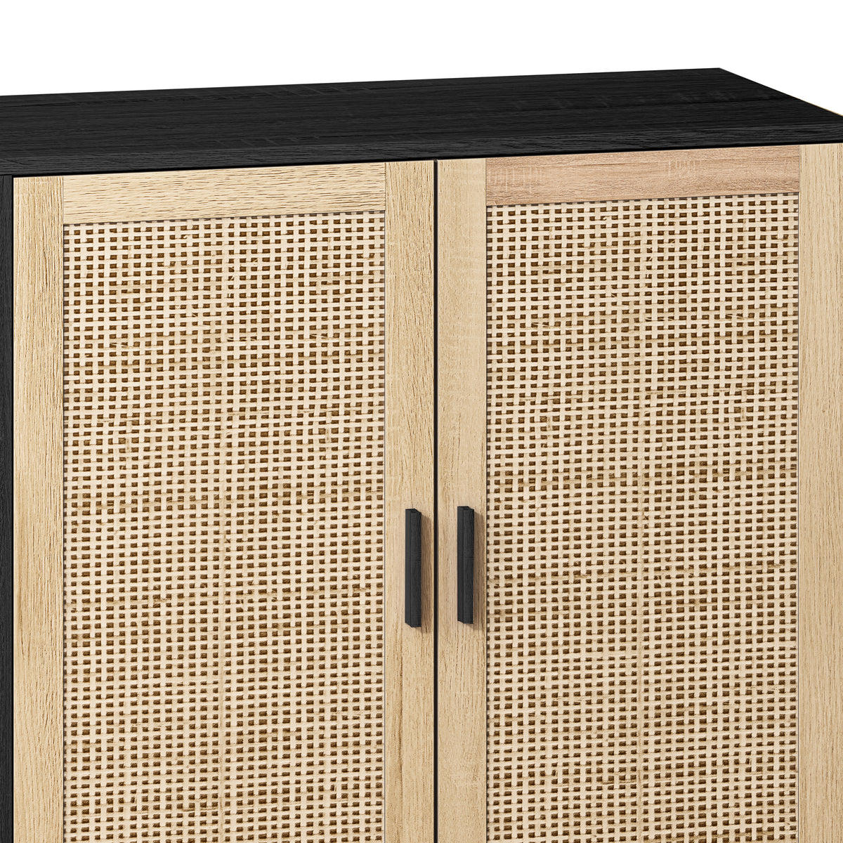 62-Inch Black Rattan 4-Door Storage Cabinet