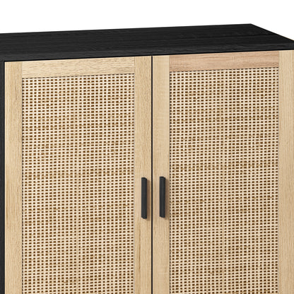 62-Inch Black Rattan 4-Door Storage Cabinet