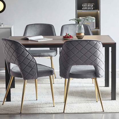 Grey Velvet Dining Chair Set (4 pcs) – Gold Legs