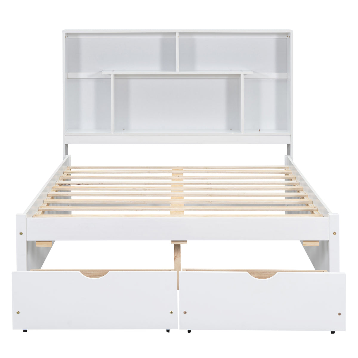 Full Platform Bed with Storage Headboard White