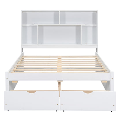 Full Platform Bed with Storage Headboard White