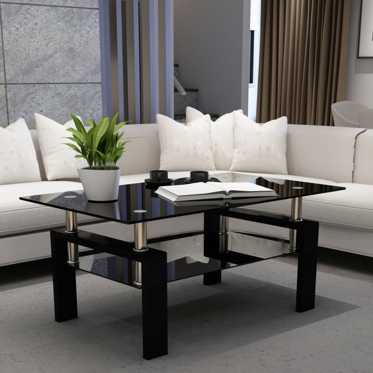 Rectangular Glass Coffee Table – Black