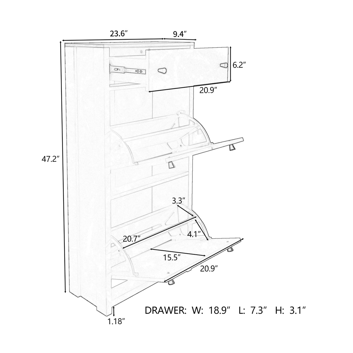 Ultra-Slim White Shoe Cabinet with Flip Drawers