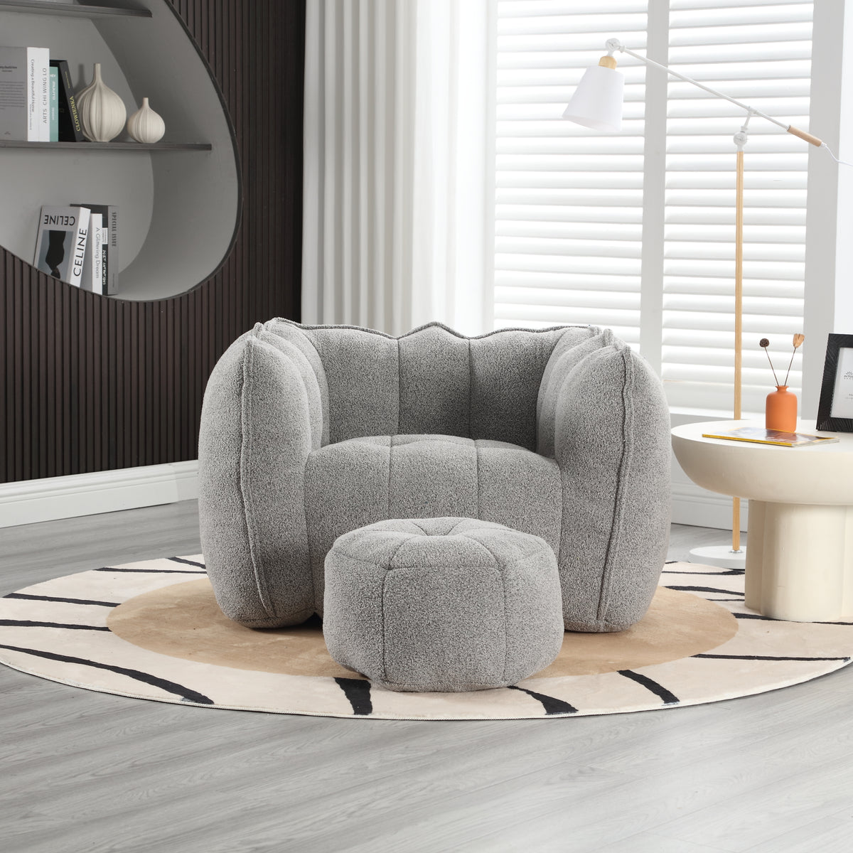 Soft Bean Bag Chair – Beige High-Resilience Foam